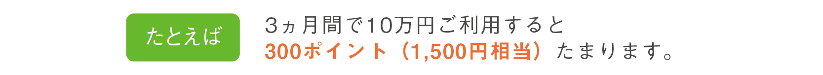 例えば、3ヵ月間で10万円ご利用すると300ポイント（1,500円相当）たまります。